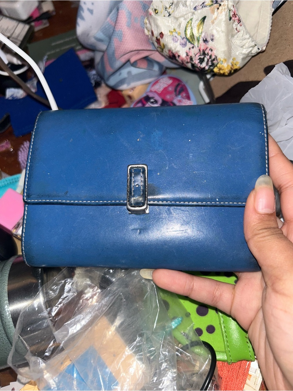 Vintage Coach Blue Leather Wallet with Silver Buckle